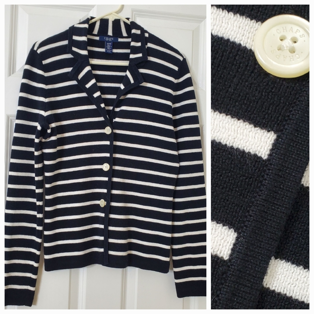 Chaps Cotton Knit Blazer Size M Black and White Stripes